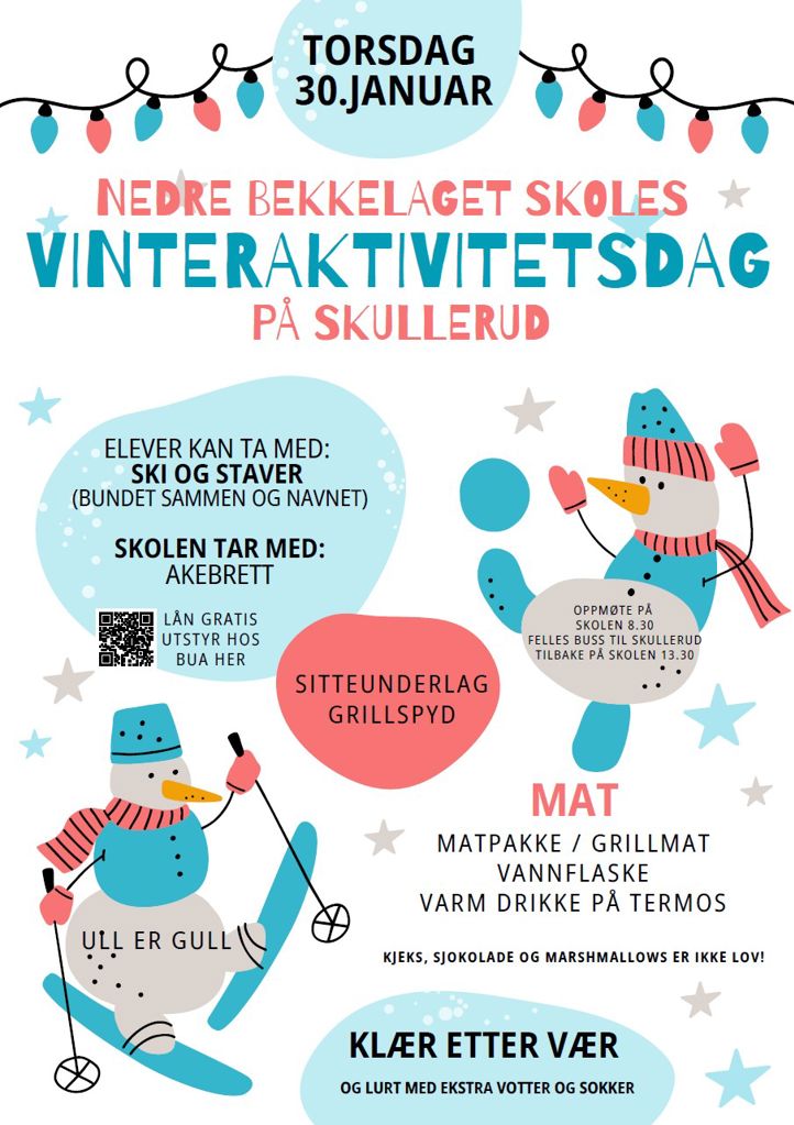 Plakat for vinteraktivitetsdag Nedre Bekkelaget skole